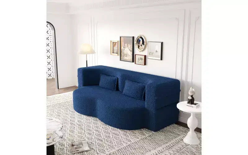 Divano moderno da terra con 2 cuscini, divano letto convertibile in tessuto Teddy imbottito in schiuma per soggiorno