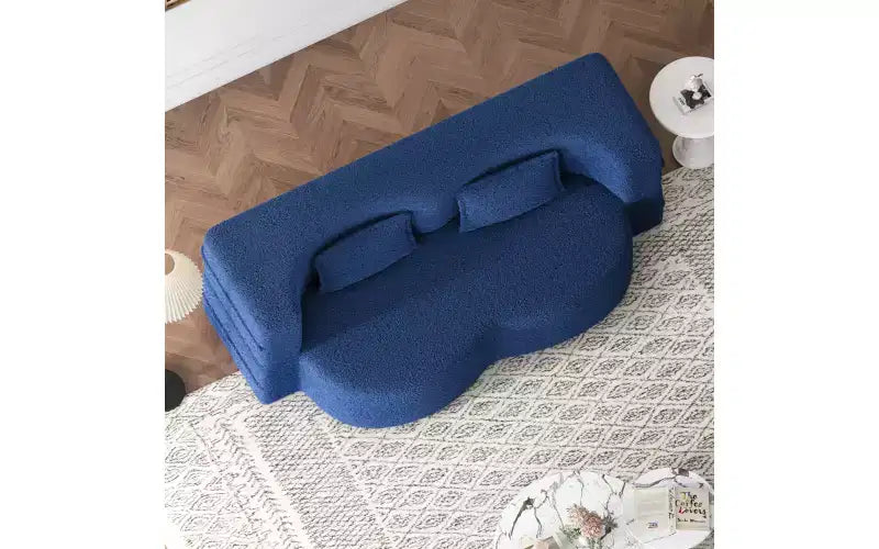 Divano moderno da terra con 2 cuscini, divano letto convertibile in tessuto Teddy imbottito in schiuma per soggiorno
