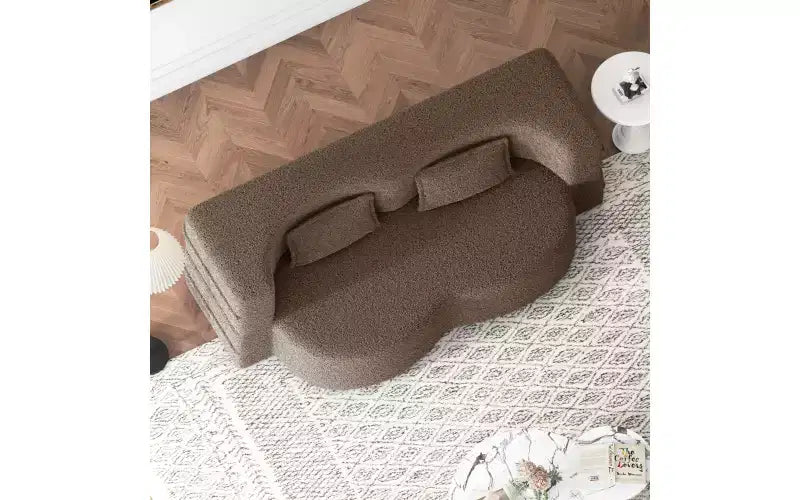 Divano moderno da terra con 2 cuscini, divano letto convertibile in tessuto Teddy imbottito in schiuma per soggiorno