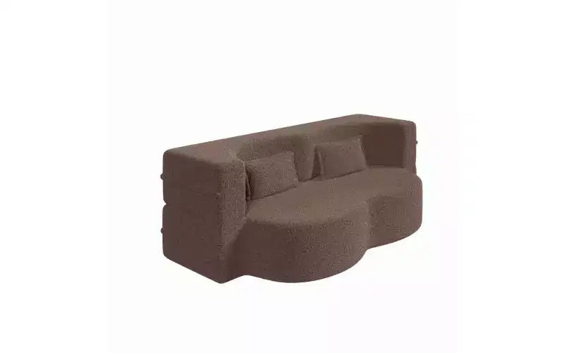 Divano moderno da terra con 2 cuscini, divano letto convertibile in tessuto Teddy imbottito in schiuma per soggiorno