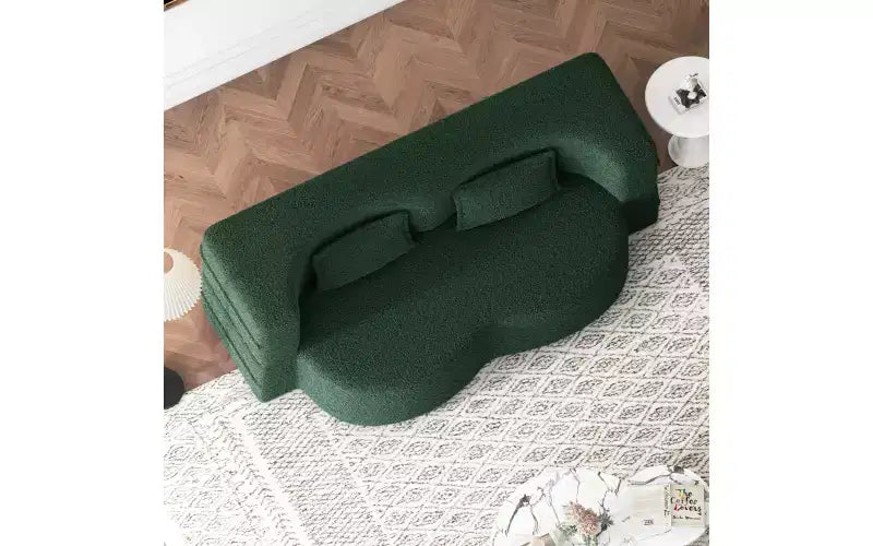 Divano moderno da terra con 2 cuscini, divano letto convertibile in tessuto Teddy imbottito in schiuma per soggiorno