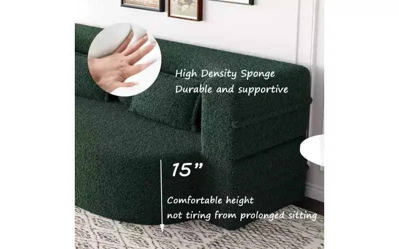 Divano moderno da terra con 2 cuscini, divano letto convertibile in tessuto Teddy imbottito in schiuma per soggiorno