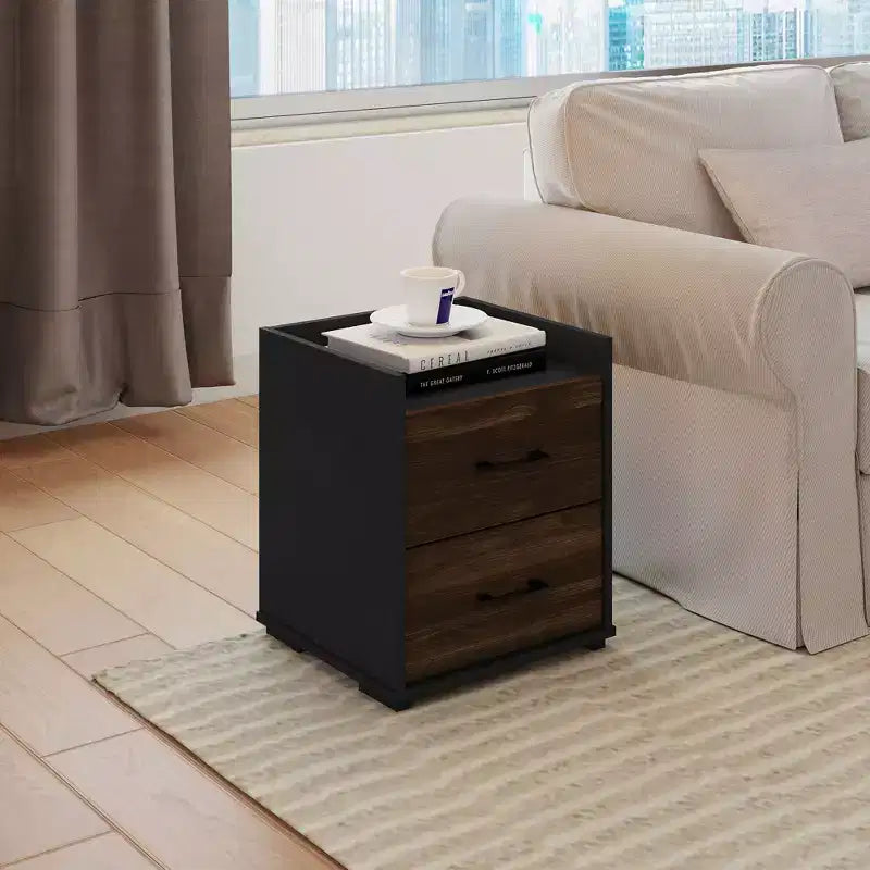 Comodino moderno a 2 cassetti, marrone