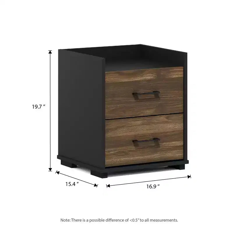 Comodino moderno a 2 cassetti, marrone