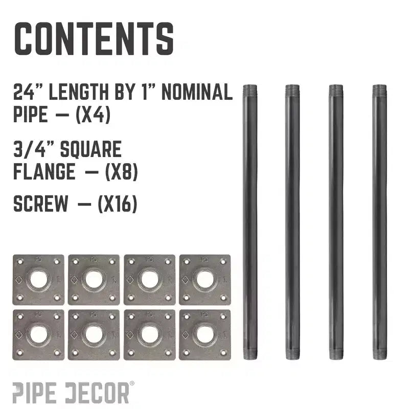 Piedini per tavolo industriali con flangia quadrata da 3/4" x 24", confezione da 4 pezzi
