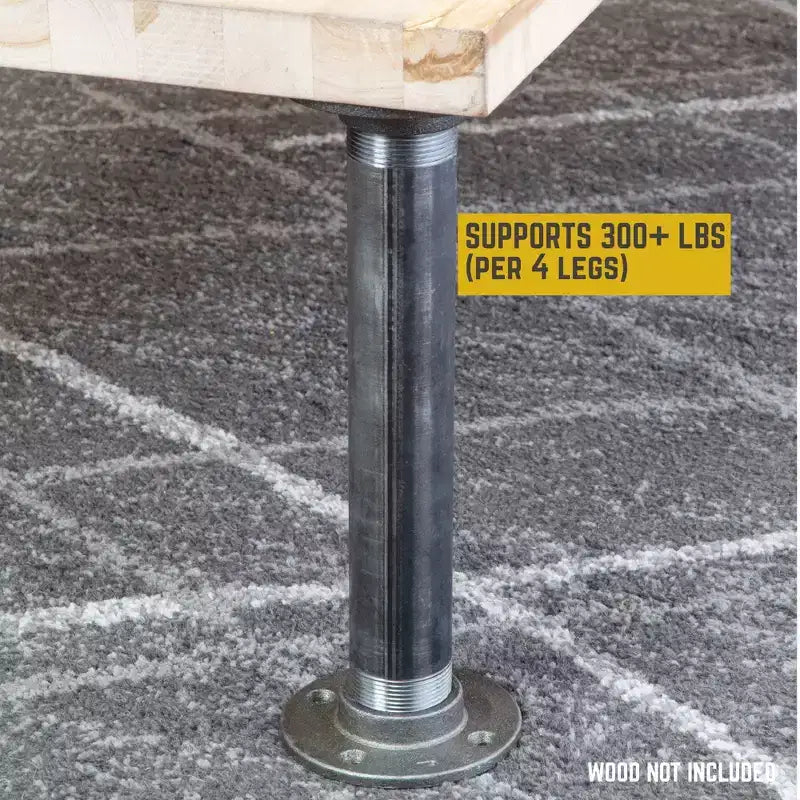 Gambe per tavolo in tubo industriale con flangia rotonda da 2" x 12", confezione da 2