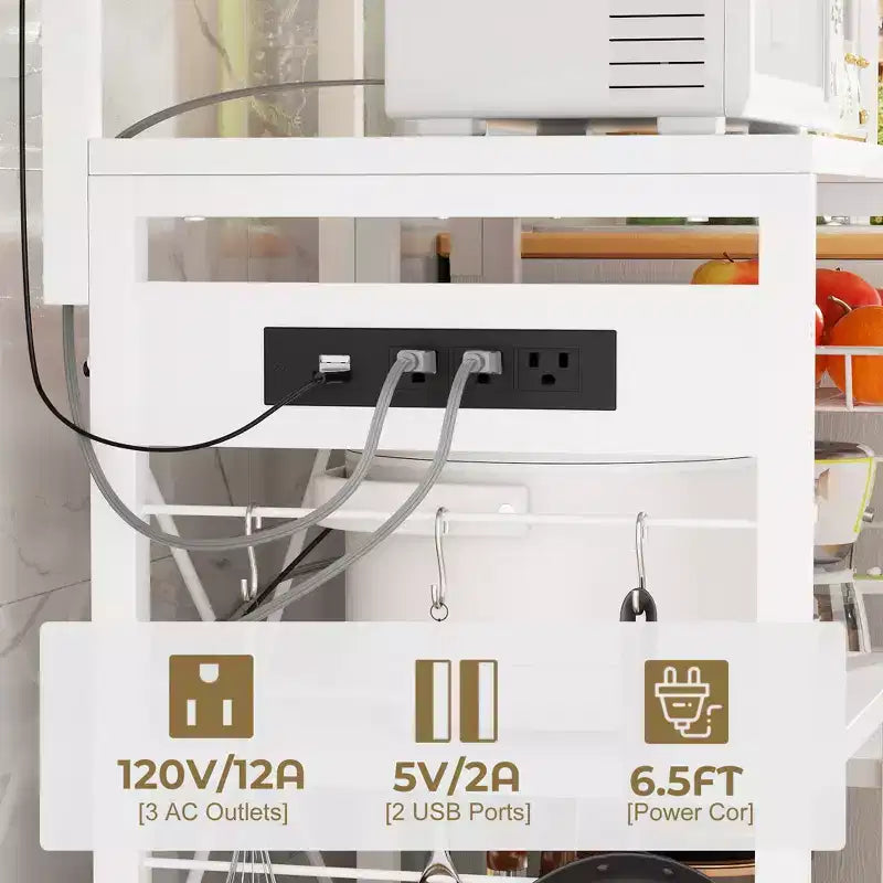 Scaffale da Cucina con 6-10 Ganci, Scaffale da Forno con Presa di Corrente