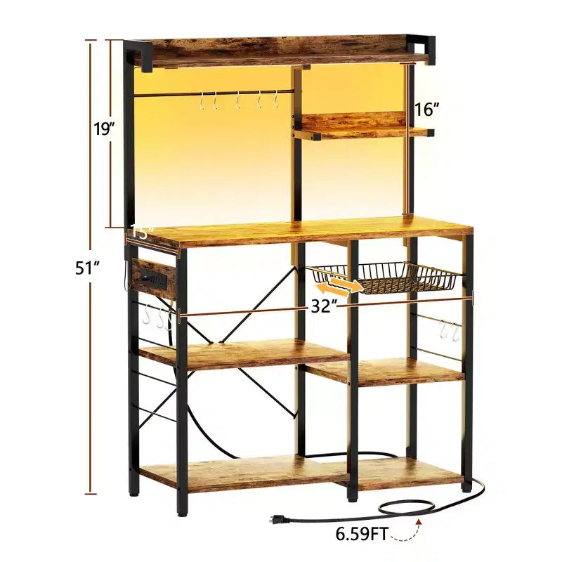 Scaffale da Cucina con 6-10 Ganci, Scaffale da Forno con Presa di Corrente