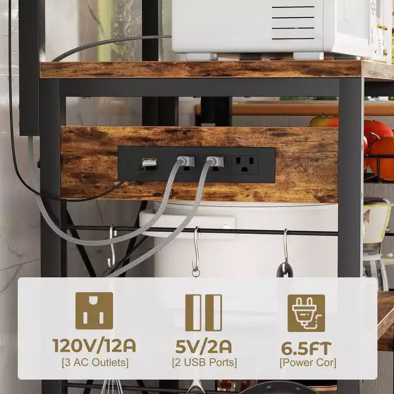 Scaffale da Cucina con 6-10 Ganci, Scaffale da Forno con Presa di Corrente