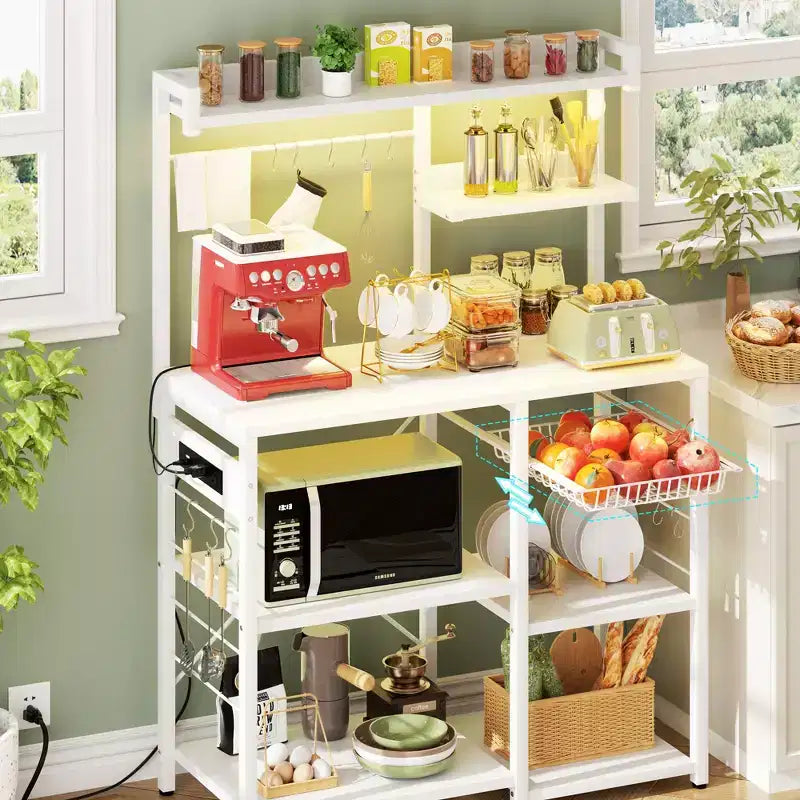 Scaffale da Cucina con 6-10 Ganci, Scaffale da Forno con Presa di Corrente
