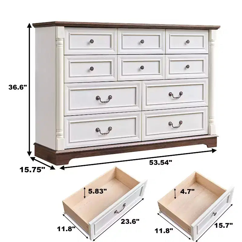 Cassettiera Console da Fattoria con Cassetti, Cassettiera Rustica in Legno con Maniglia ad Anello per Camera da Letto, Soggiorno