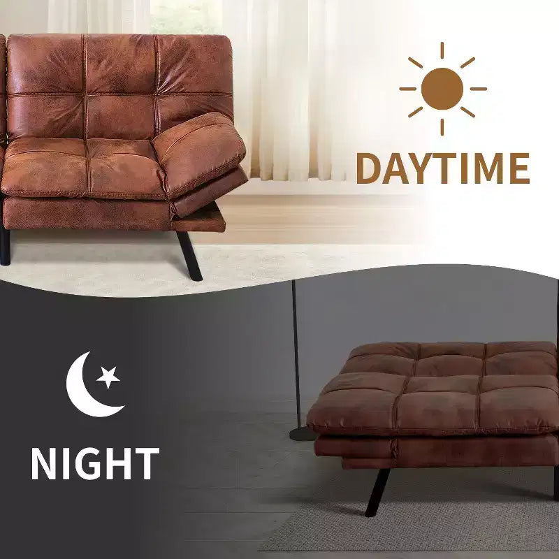 Divano Letto Futon Convertibile in Ecopelle da 71" con Schienale e Braccioli Regolabili, Divanetto Trasformabile per Spazi Compatti