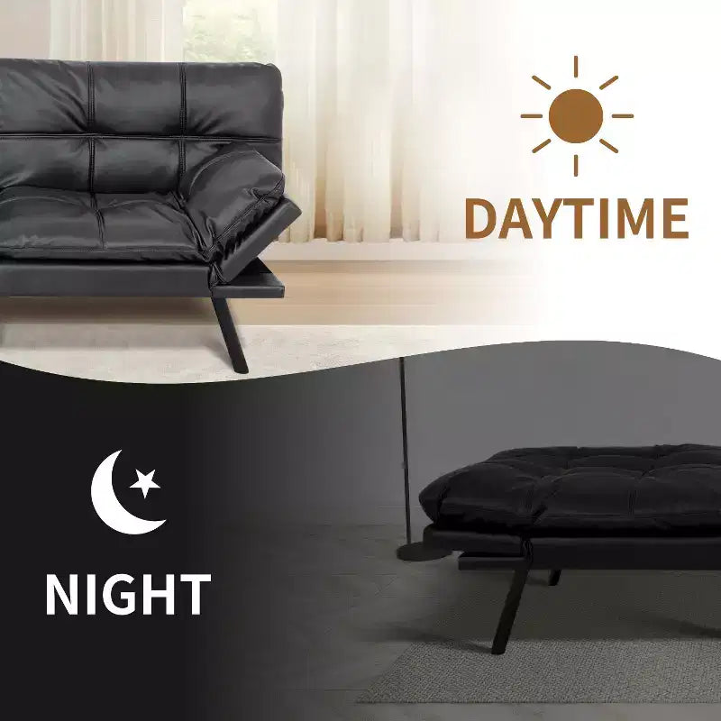 Divano Letto Futon Convertibile in Ecopelle da 71" con Schienale e Braccioli Regolabili, Divanetto Trasformabile per Spazi Compatti
