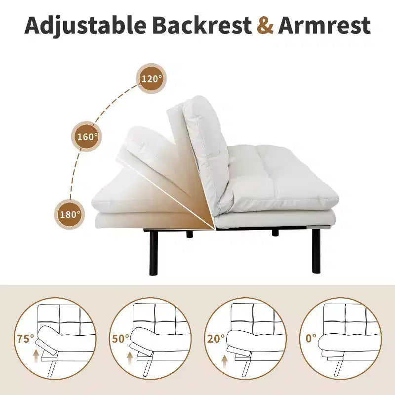 Divano Letto Futon Convertibile in Ecopelle da 71" con Schienale e Braccioli Regolabili, Divanetto Trasformabile per Spazi Compatti