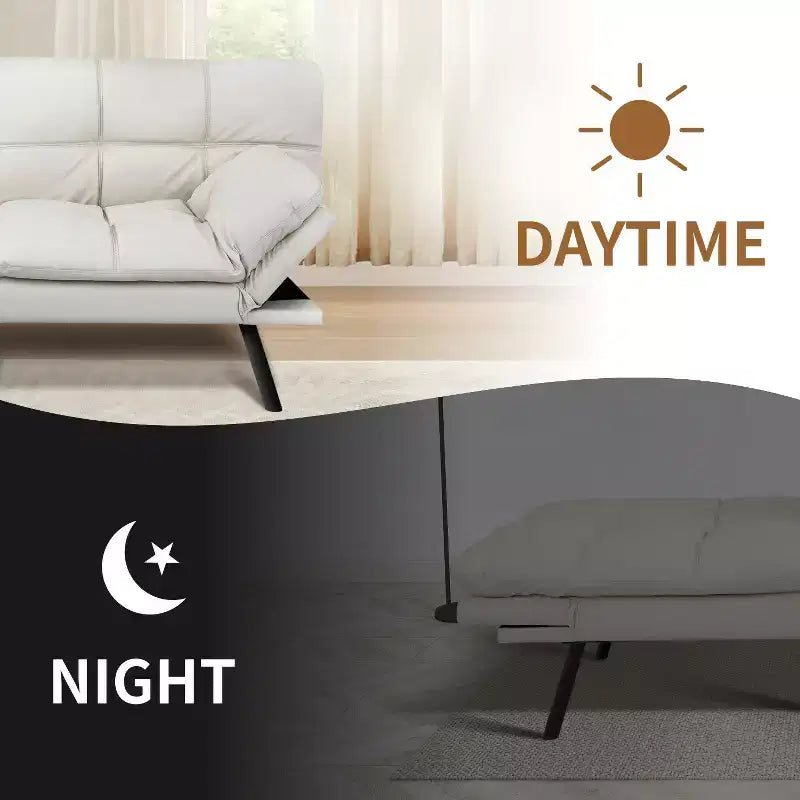 Divano Letto Futon Convertibile in Ecopelle da 71" con Schienale e Braccioli Regolabili, Divanetto Trasformabile per Spazi Compatti