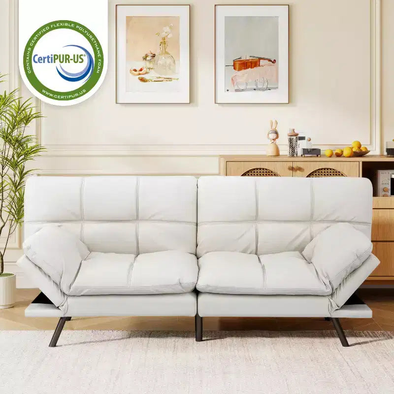 Divano Letto Futon Convertibile in Ecopelle da 71" con Schienale e Braccioli Regolabili, Divanetto Trasformabile per Spazi Compatti