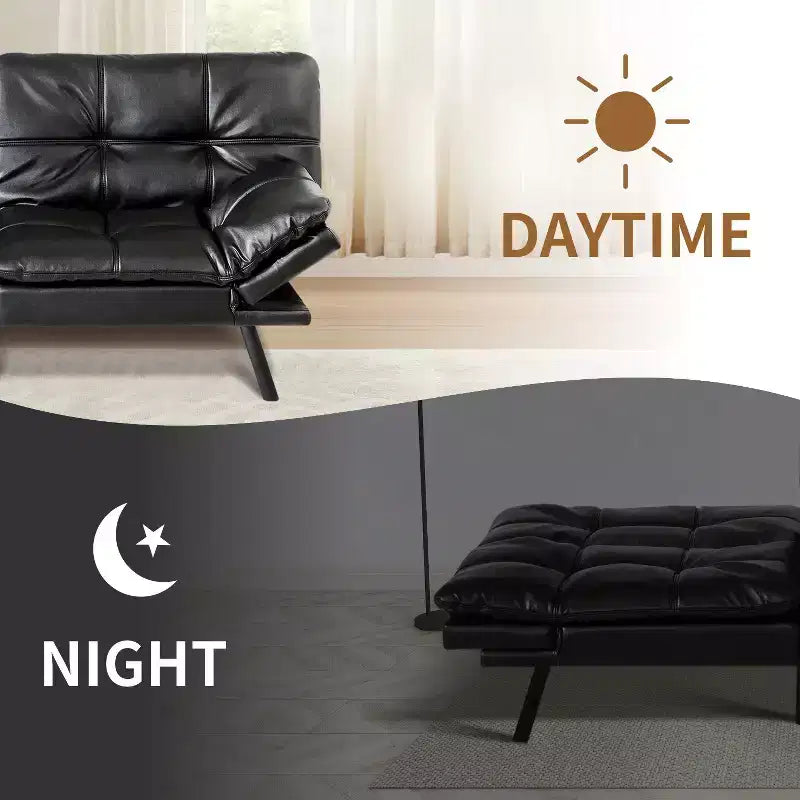 Divano Letto Futon Convertibile in Ecopelle da 71" con Schienale e Braccioli Regolabili, Divanetto Trasformabile per Spazi Compatti