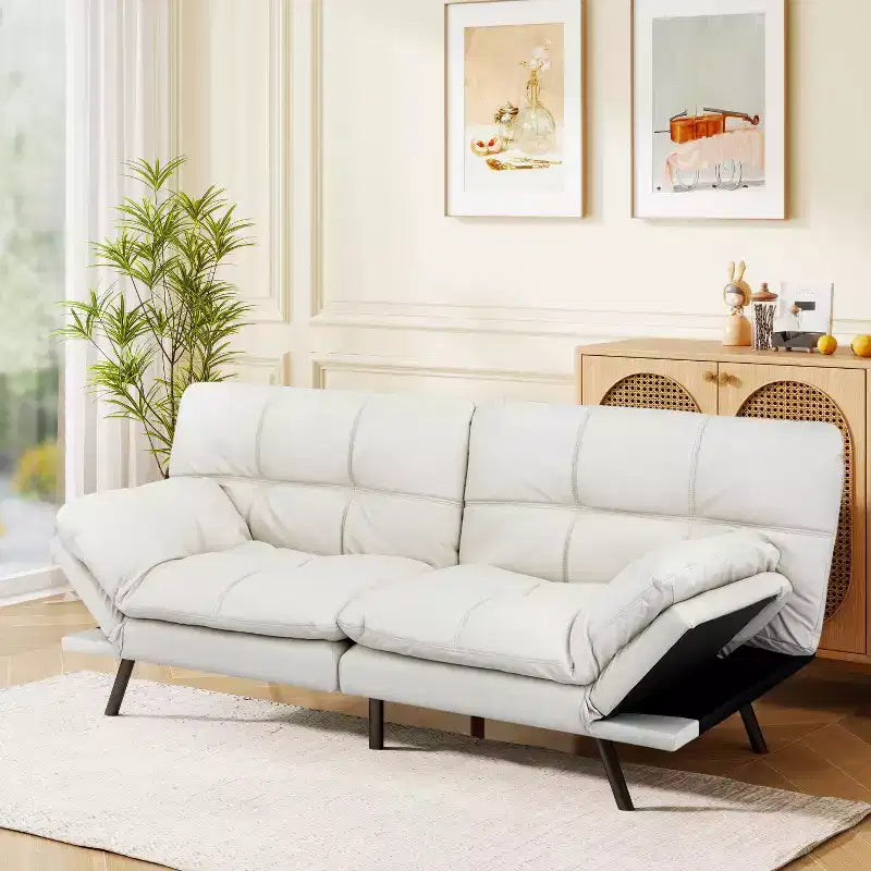 Divano Letto Futon Convertibile in Ecopelle da 71" con Schienale e Braccioli Regolabili, Divanetto Trasformabile per Spazi Compatti