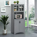 Credenza da Cucina, Mobile Dispensa da 70 con Anta a Cornice in Vetro, Mobile Contenitore con Ripiani Regolabili e Spazio per Microonde per Sala da Pranzo