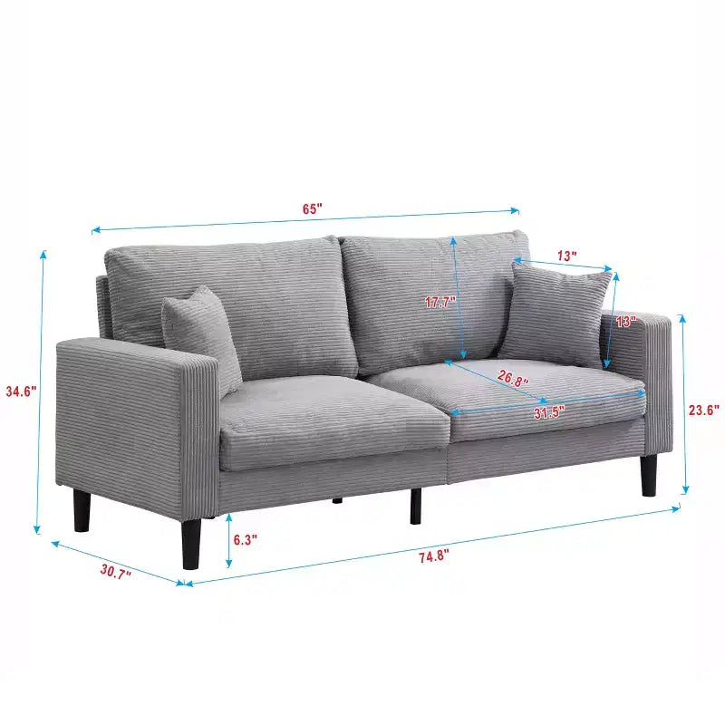 Divano moderno imbottito a 3 posti con struttura in legno per soggiorno e camera da letto, grigio chiaro