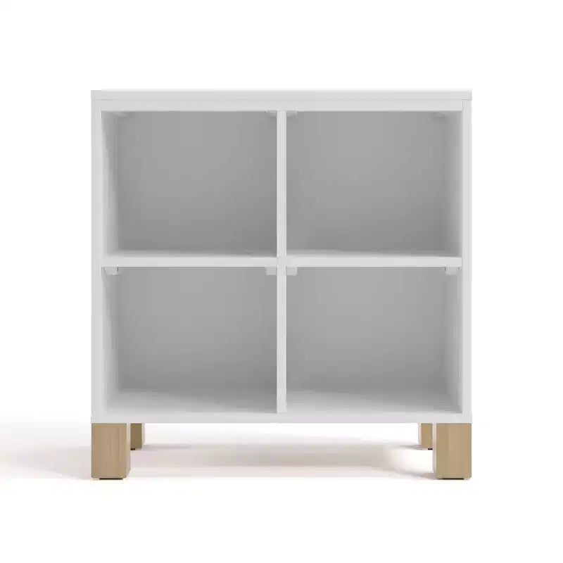 Libreria a Cubi a 4 Scomparti in Legno Massello per Asilo Nido e Cameretta, Oliva/Legno Naturale