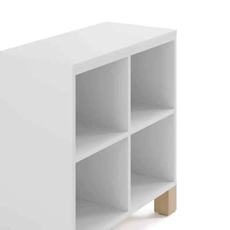 Libreria a Cubi a 4 Scomparti in Legno Massello per Asilo Nido e Cameretta, Oliva/Legno Naturale