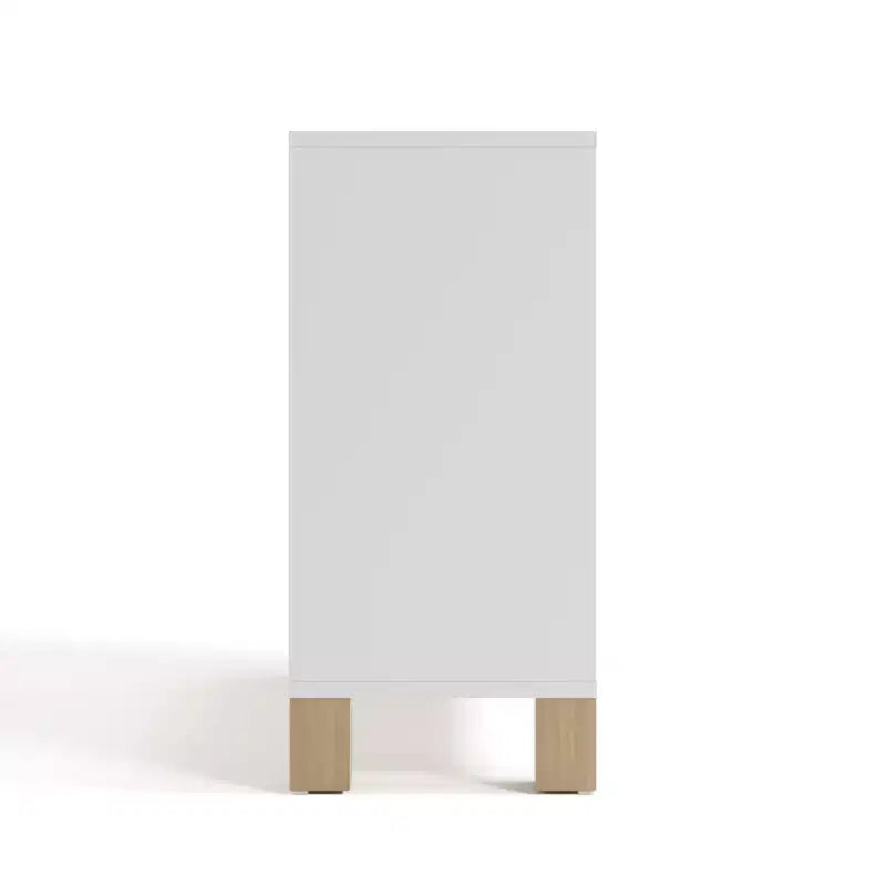 Libreria a Cubi a 4 Scomparti in Legno Massello per Asilo Nido e Cameretta, Oliva/Legno Naturale