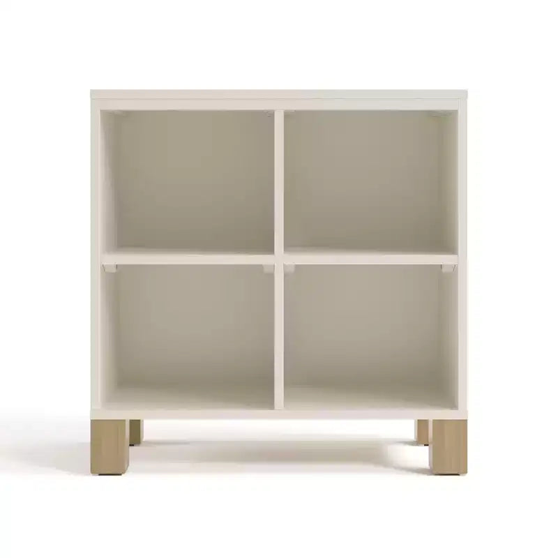 Libreria a Cubi a 4 Scomparti in Legno Massello per Asilo Nido e Cameretta, Oliva/Legno Naturale