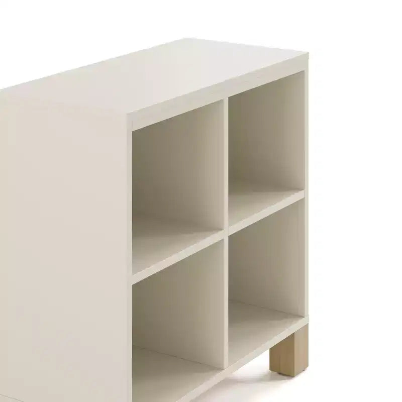 Libreria a Cubi a 4 Scomparti in Legno Massello per Asilo Nido e Cameretta, Oliva/Legno Naturale