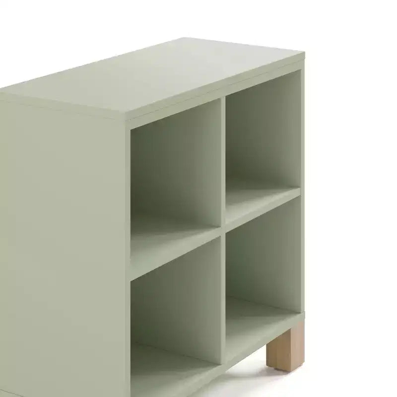 Libreria a Cubi a 4 Scomparti in Legno Massello per Asilo Nido e Cameretta, Oliva/Legno Naturale