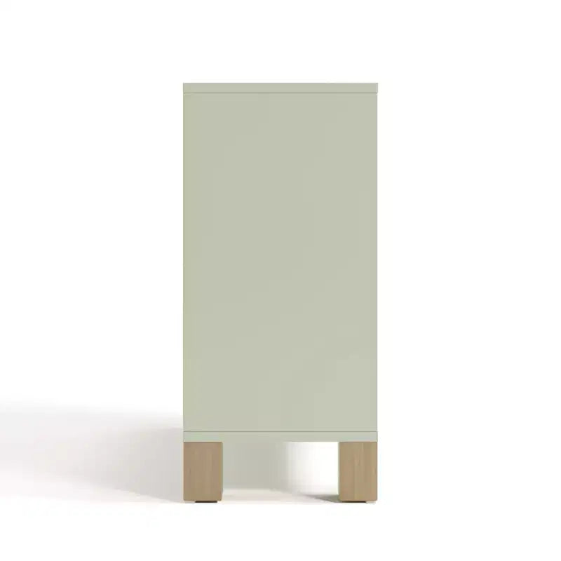 Libreria a Cubi a 4 Scomparti in Legno Massello per Asilo Nido e Cameretta, Oliva/Legno Naturale