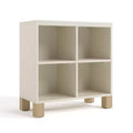 Libreria a Cubi a 4 Scomparti in Legno Massello per Asilo Nido e Cameretta, Oliva/Legno Naturale