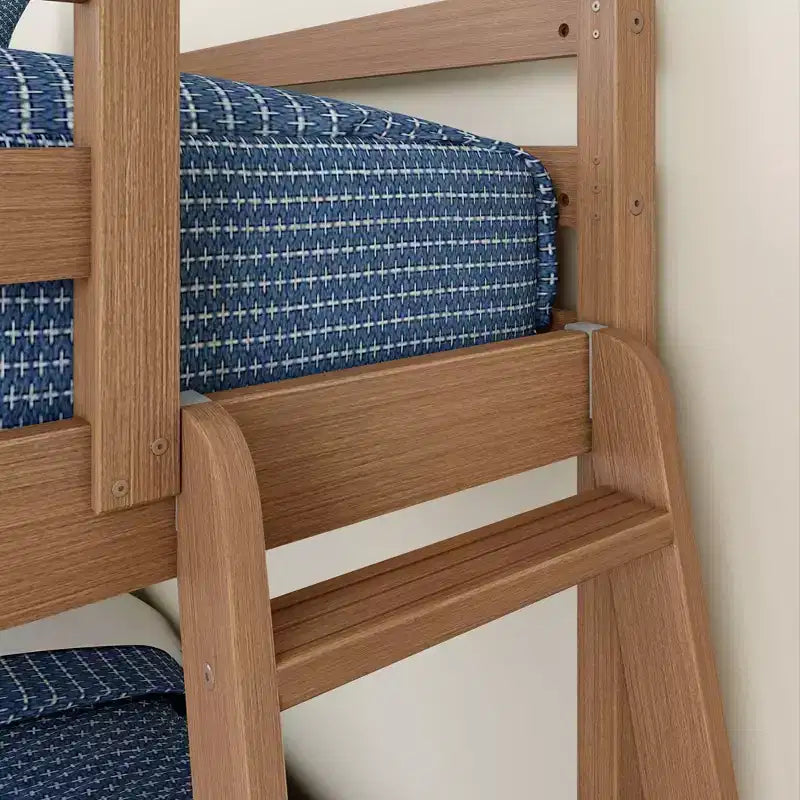 Letto a castello basso in compensato, singolo sopra e una piazza e mezza sotto, per bambini