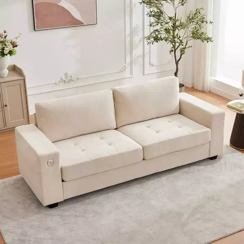 Divano Oversized Cloud da 90", Ciniglia Mid-Century, Divano con Seduta Profonda con Porte USB e Tasche Laterali