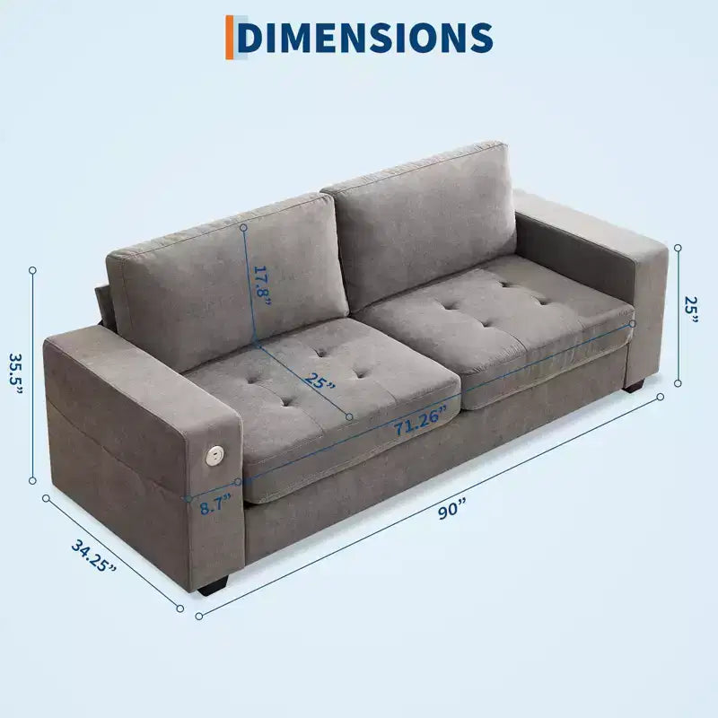 Divano Oversized Cloud da 90", Ciniglia Mid-Century, Divano con Seduta Profonda con Porte USB e Tasche Laterali