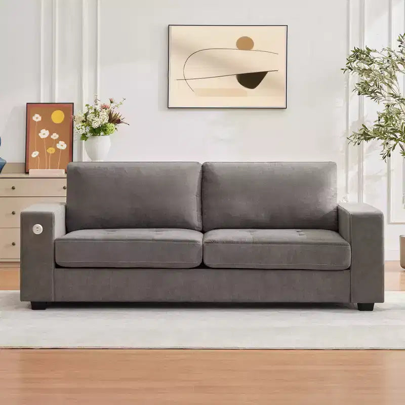 Divano Oversized Cloud da 90", Ciniglia Mid-Century, Divano con Seduta Profonda con Porte USB e Tasche Laterali