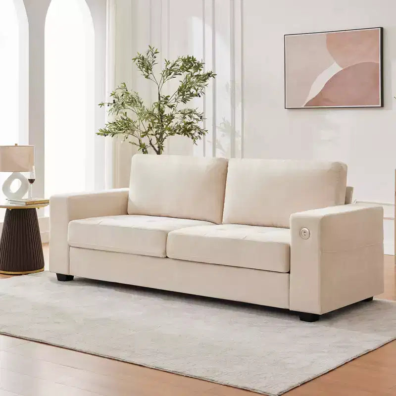 Divano Oversized Cloud da 90", Ciniglia Mid-Century, Divano con Seduta Profonda con Porte USB e Tasche Laterali
