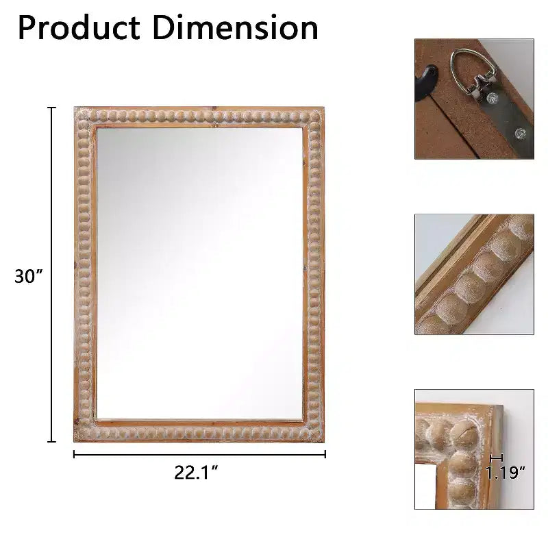 Specchio da parete rettangolare decorativo in legno stile rustico
