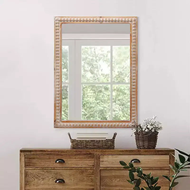 Specchio da parete rettangolare decorativo in legno stile rustico