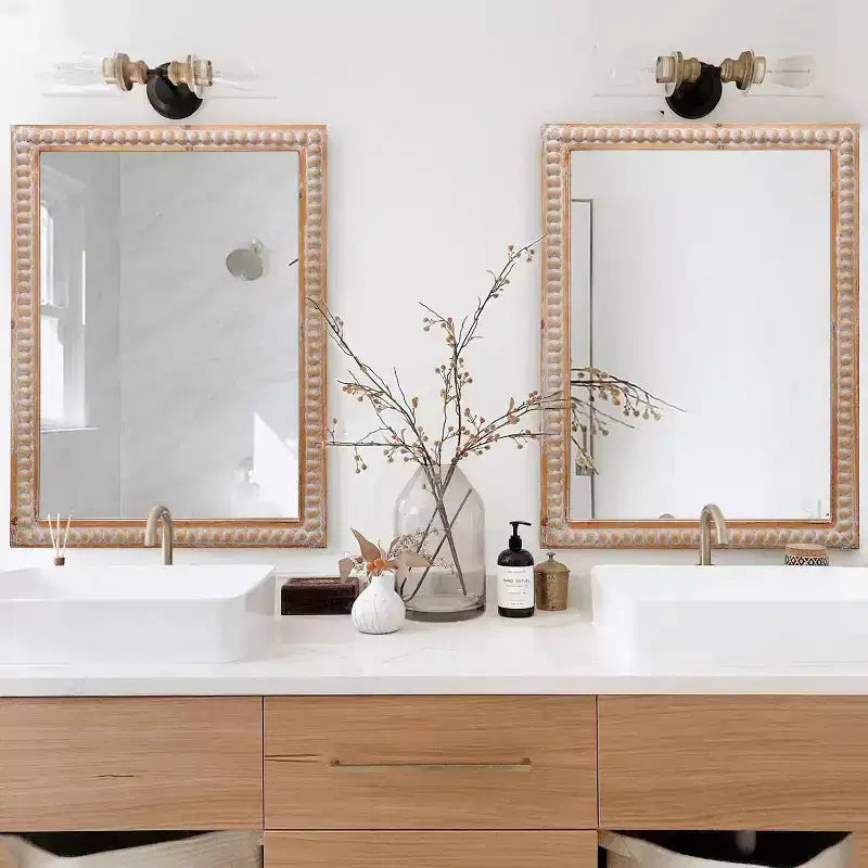 Specchio da parete rettangolare decorativo in legno stile rustico