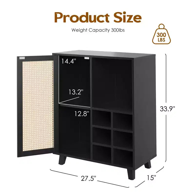 Mobile Buffet da 47" con Portabottiglie, Credenza per Soggiorno, Cucina, Ingresso, Nero