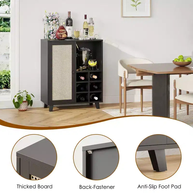 Mobile Buffet da 47" con Portabottiglie, Credenza per Soggiorno, Cucina, Ingresso, Nero