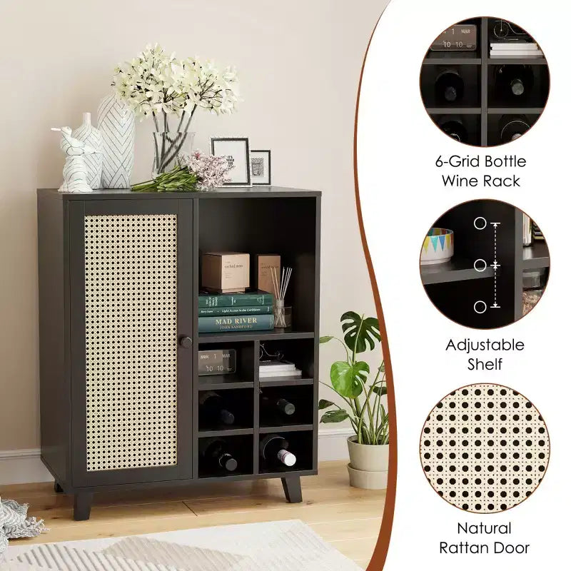 Mobile Buffet da 47" con Portabottiglie, Credenza per Soggiorno, Cucina, Ingresso, Nero
