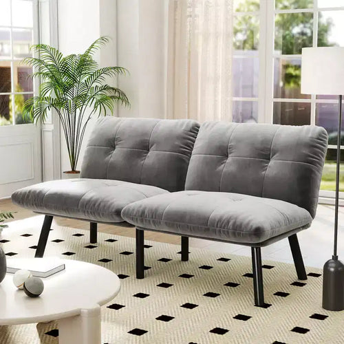 Divano letto pieghevole moderno a 2 posti per soggiorno e piccoli spazi, velluto grigio