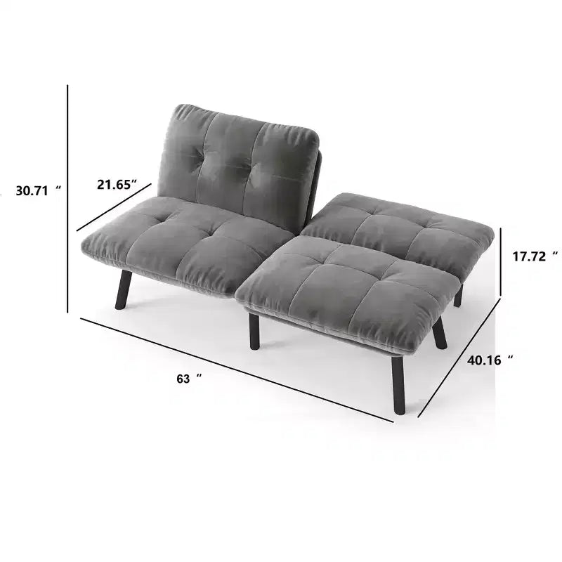 Divano letto pieghevole moderno a 2 posti per soggiorno e piccoli spazi, velluto grigio
