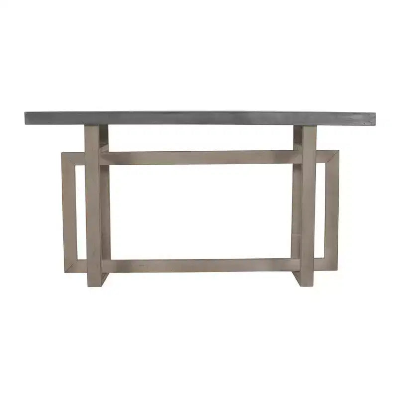 Tavolo Consolle/Credenza in Legno di Mango Artigianale da 150 cm con Base Geometrica Intrecciata, Grigio Decapato