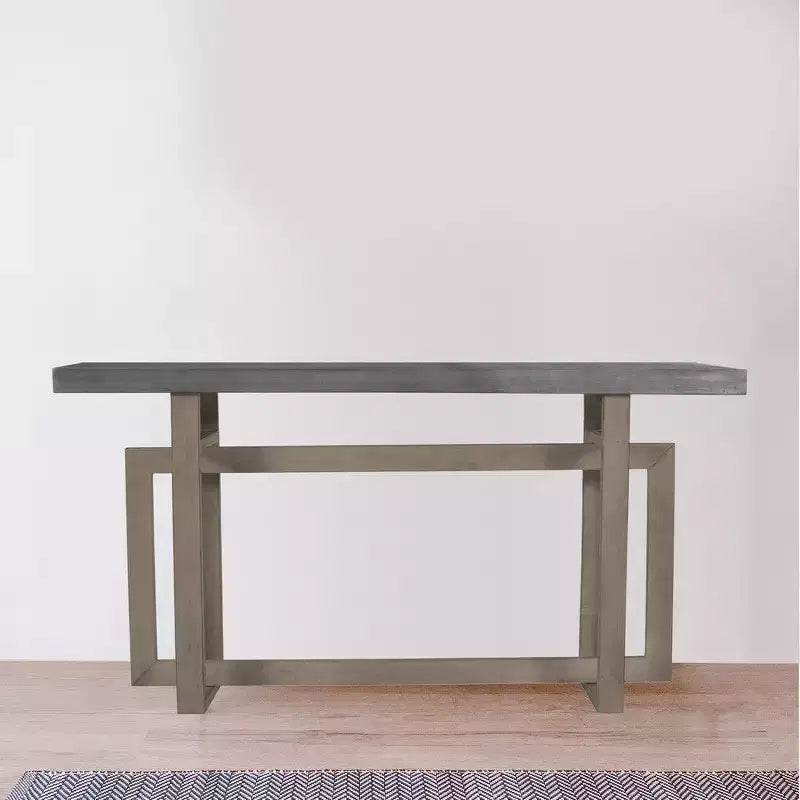 Tavolo Consolle/Credenza in Legno di Mango Artigianale da 150 cm con Base Geometrica Intrecciata, Grigio Decapato