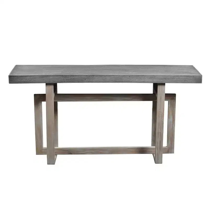 Tavolo Consolle/Credenza in Legno di Mango Artigianale da 150 cm con Base Geometrica Intrecciata, Grigio Decapato