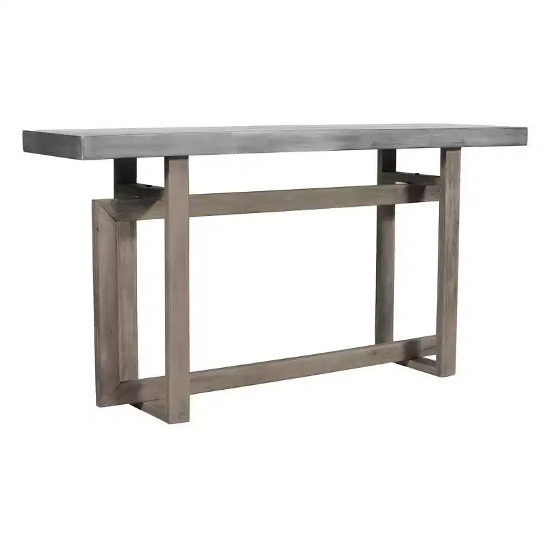 Tavolo Consolle/Credenza in Legno di Mango Artigianale da 150 cm con Base Geometrica Intrecciata, Grigio Decapato
