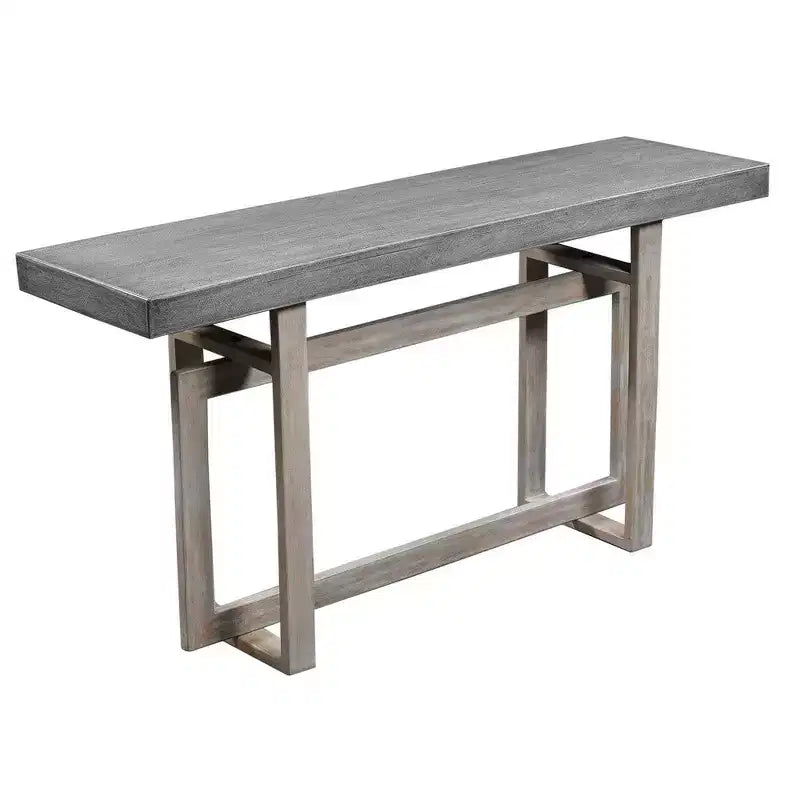 Tavolo Consolle/Credenza in Legno di Mango Artigianale da 150 cm con Base Geometrica Intrecciata, Grigio Decapato